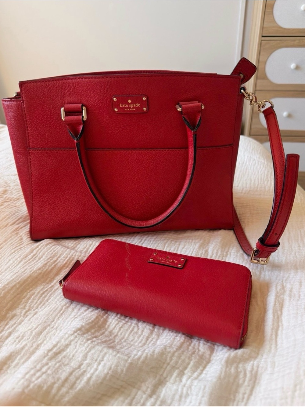 Kate Spade Grove Street Lana Satchel Crossbody Handbag Pebble Leather w Wallet